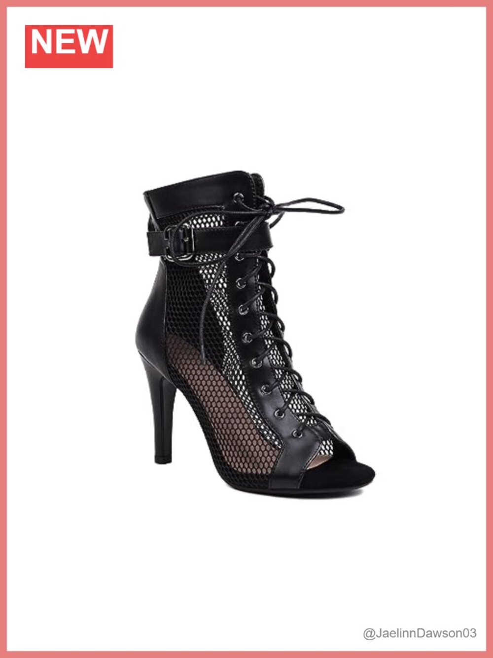 Women's Mesh Sandals Peep Toe Lace Up High Heel Buckle Ankle Strap